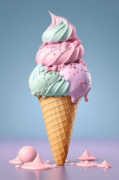 delicioso cono de helado con color pastel sobre fondo aislado