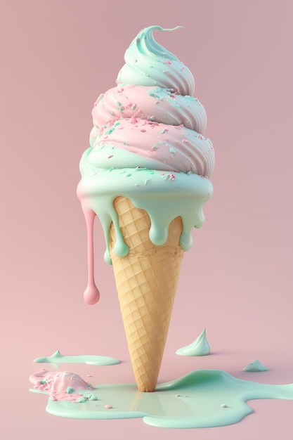 delicioso cono de helado con color pastel sobre fondo aislado