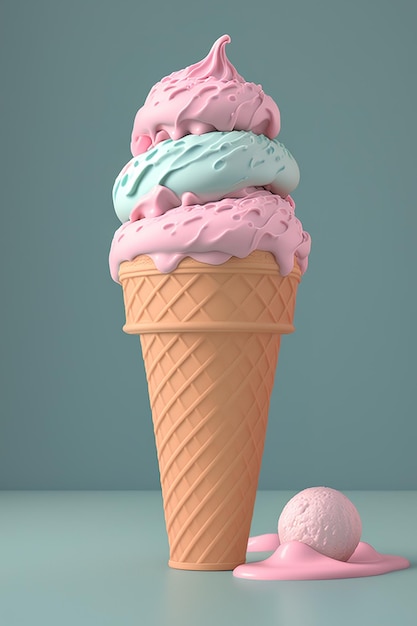 delicioso cono de helado con color pastel sobre fondo aislado