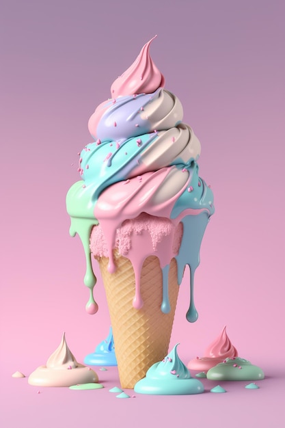 delicioso cono de helado con color pastel sobre fondo aislado