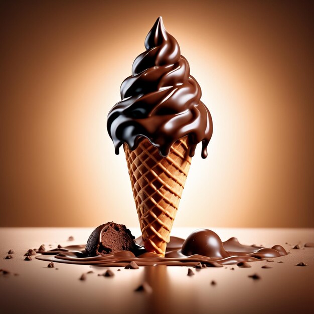 Delicioso cono de helado de helado de chocolate. Comienza con el cono en sí, que está hecho de una masa crujiente.