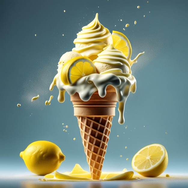 El delicioso cono de helado de limón flotante es un regalo de verano que es a la vez refrescante y satisfactorio