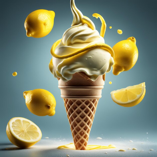 El delicioso cono de helado de limón flotante es un regalo de verano que es a la vez refrescante y satisfactorio