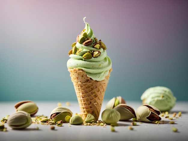 El delicioso cono de helado de pistacho es un festín para los sentidos El aroma de los pistachos recién tostados w