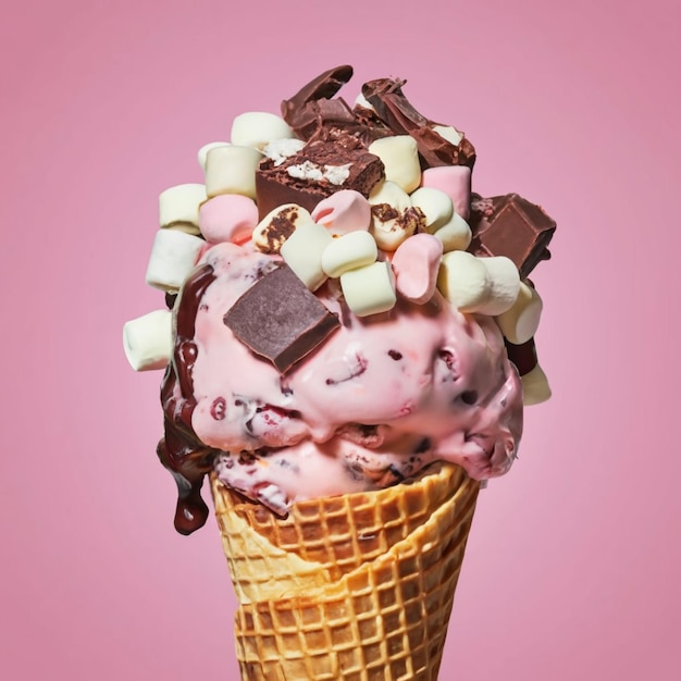 El delicioso cono de helado Rocky Road con nueces