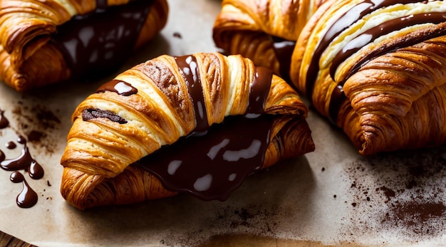 Un delicioso croissant de chocolate con un delicioso relleno cremoso