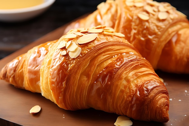 Delicioso croissant doce recheado com avelã foco seletivo