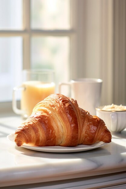 Foto delicioso croissant francês servido num prato branco