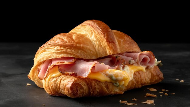 Delicioso croissant de jamón y queso una mezcla perfecta de capas escamosas y rellenos deliciosos