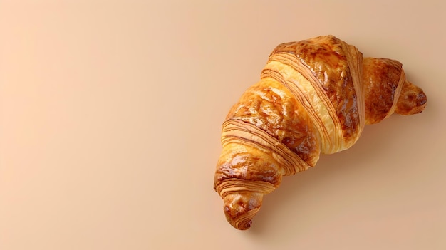 Delicioso croissant renderizado en 3D en fondo de crema con espacio para copiar