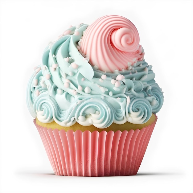 Delicioso cupcake azul y rosa sobre un fondo blanco ilustración ai generativo