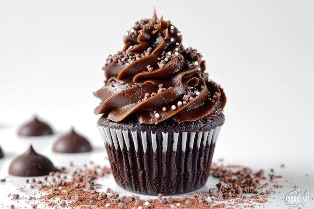 Foto delicioso cupcake de chocolate em fundo branco