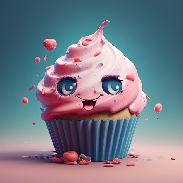 Delicioso cupcake rosa em um fundo colorido Generative AI