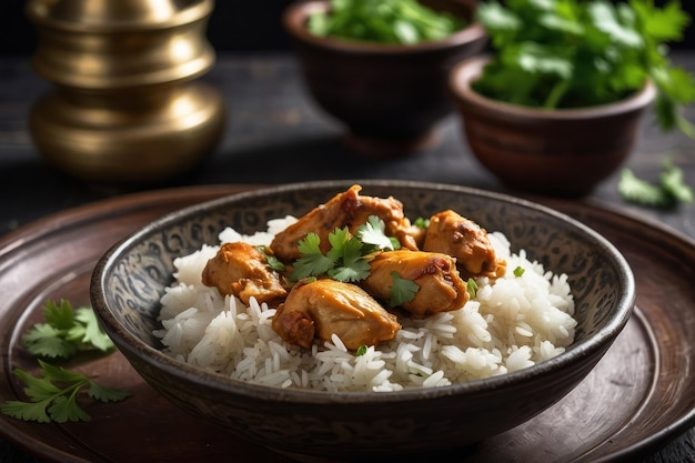 Delicioso curry de frango com arroz