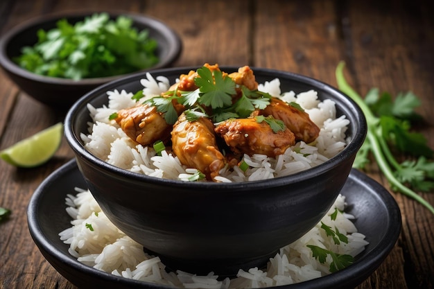 Delicioso curry de frango com arroz