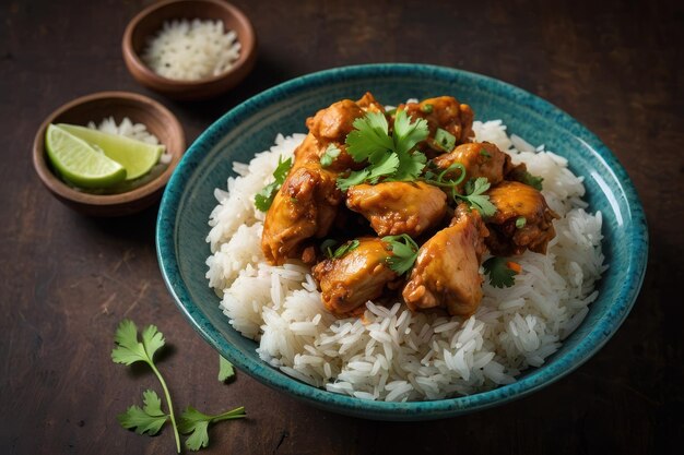 Foto delicioso curry de frango com arroz