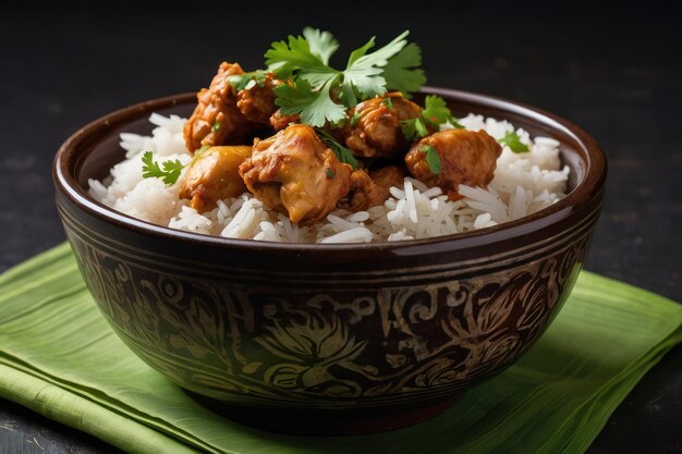 Foto delicioso curry de pollo con arroz