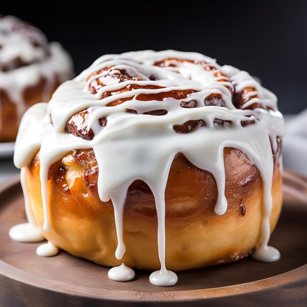 Foto delicioso deleite primer plano de un pan de canela con ai generativo