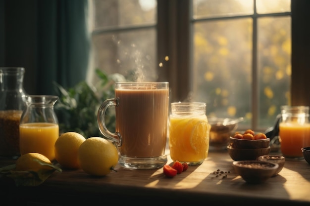 un delicioso desayuno en la mesa