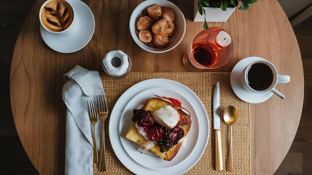 Un delicioso desayuno en la mesa.