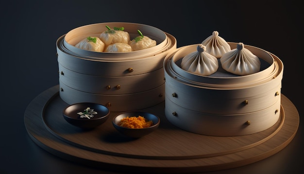 Delicioso Dim Sum em fundo escuro