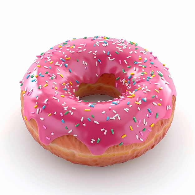 Delicioso donut rosa com esmalte e salpicaduras isolados em ilustração branca