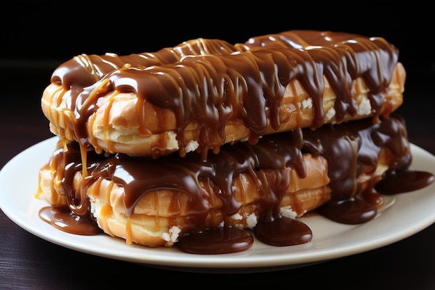 Foto delicioso dulce de leche eclairs doce caramel bliss