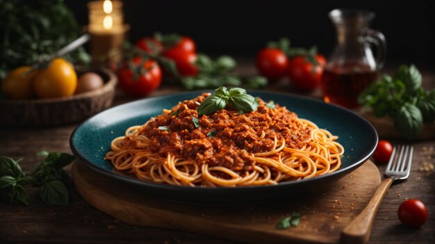 delicioso espaguete italiano autêntico no prato