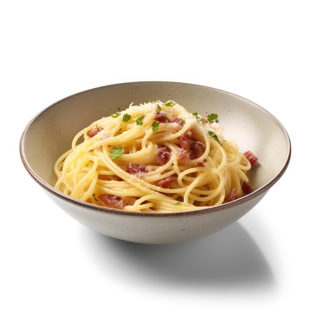 Delicioso espaguete italiano carbonara em um prato para amantes de comida IA generativa