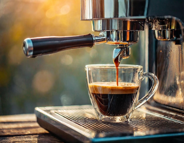 El delicioso espresso está saliendo de la máquina de café 13