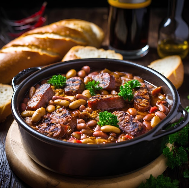 Delicioso estofado de Cassoulet hecho con frijoles blancos fotografía de comida