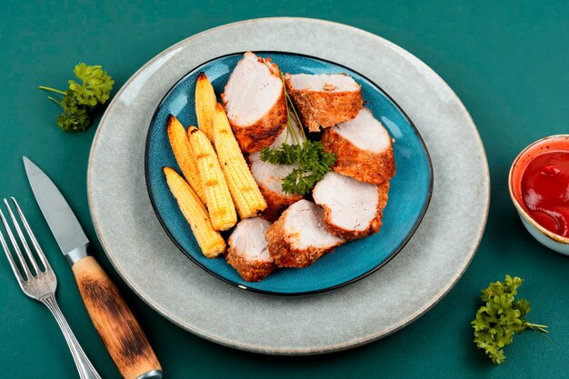 Delicioso filé de porco grelhado com milho Carne assada