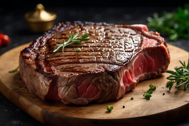 Foto delicioso filete de ribeye en una tabla de madera foto de primer plano