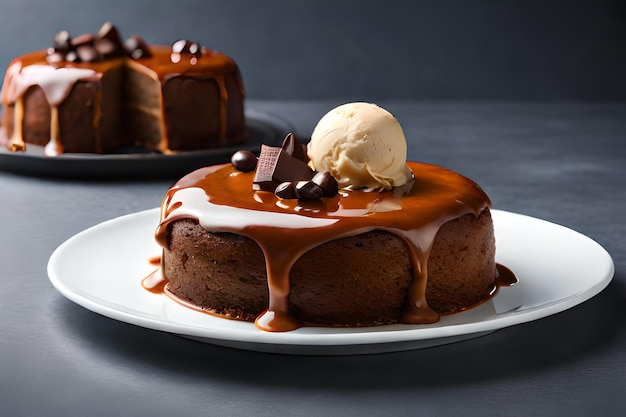 Delicioso fondant con helado de vainilla chispas de chocolate alrededor