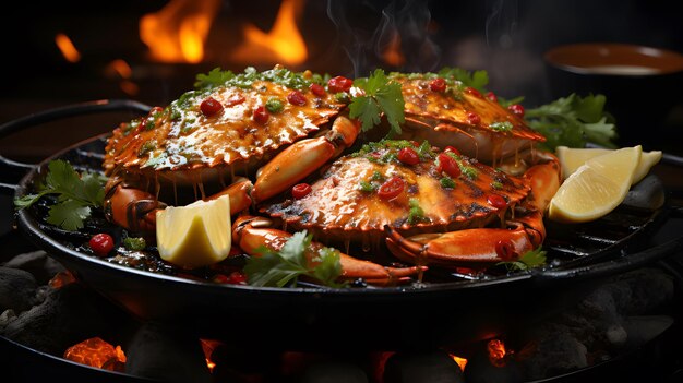 Foto delicioso fondo de cangrejo a la parrilla ia generativa