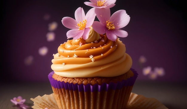 Delicioso fondo de cupcake de primavera IA generativa