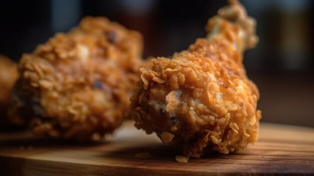 Foto delicioso frango frito em uma tábua de madeira com fundo preto