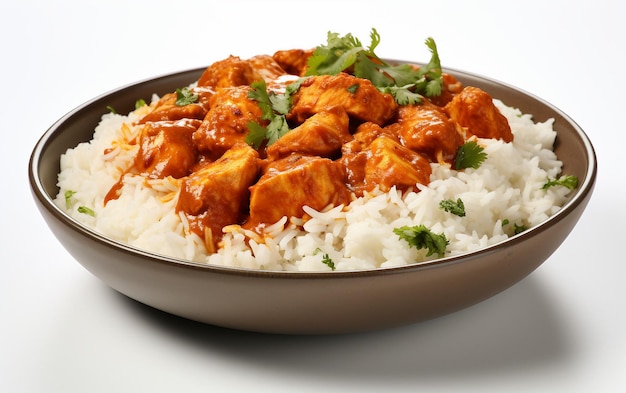 Delicioso frango picante Tikka Masala Curry em fundo branco