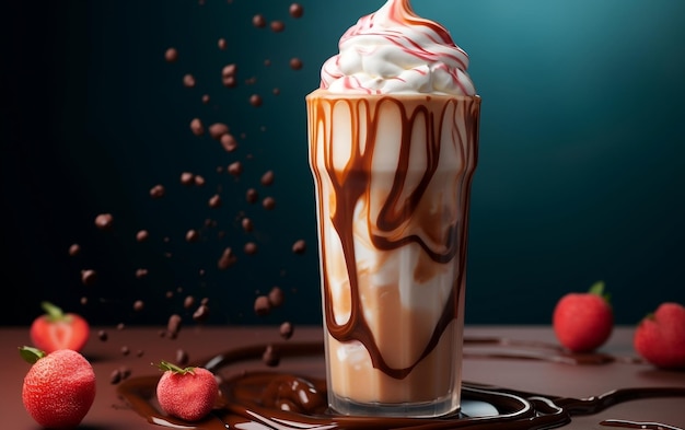 Delicioso Frappuccino de Caramelo com IA Generativa de Xarope de Morango