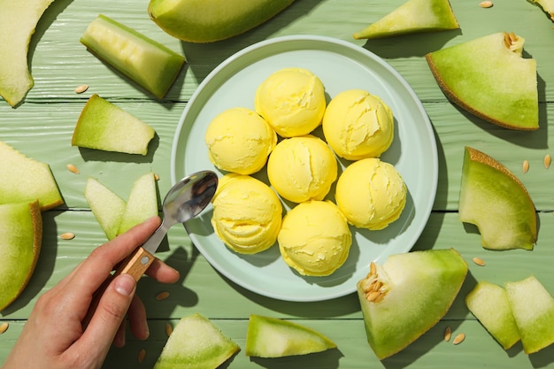 Delicioso y fresco alimento de verano helado de melón