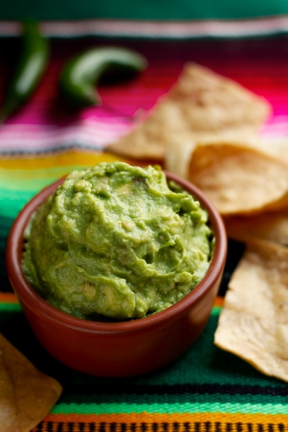 Delicioso guacamole de alto ángulo en un tazón