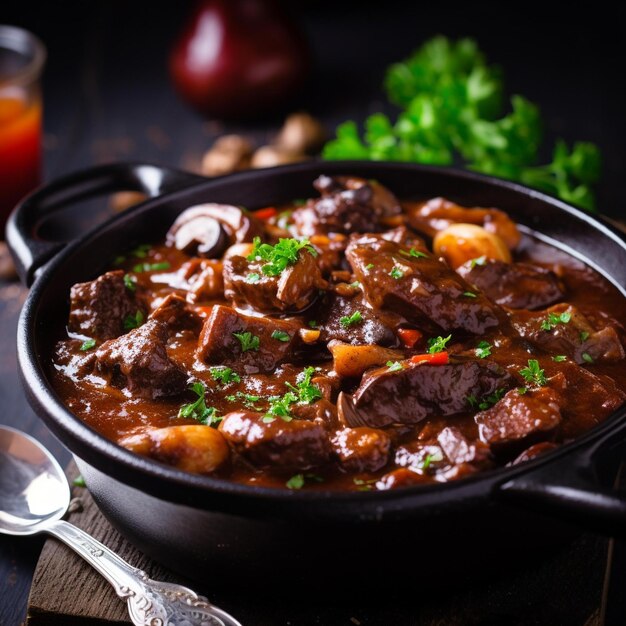 Delicioso guisado de carne de bourguignon