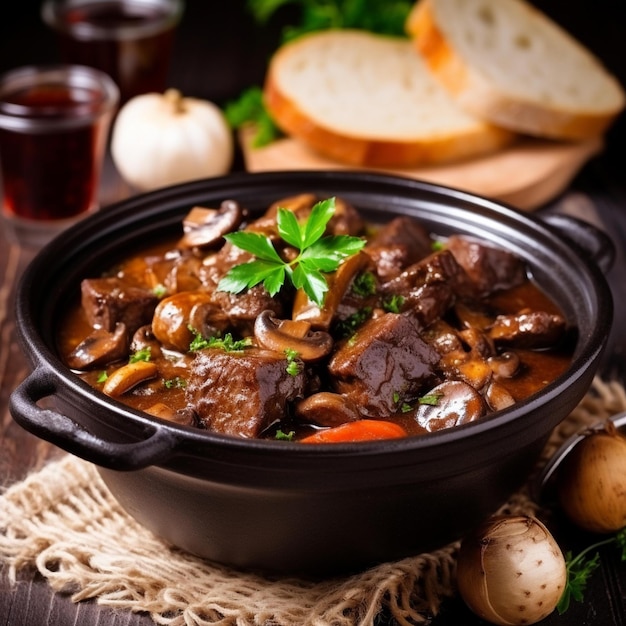 Delicioso guisado de carne de bourguignon