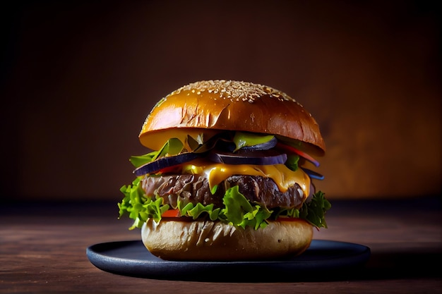 Foto delicioso hambúrguer de carne closeup com cebola, alface e pãezinhos