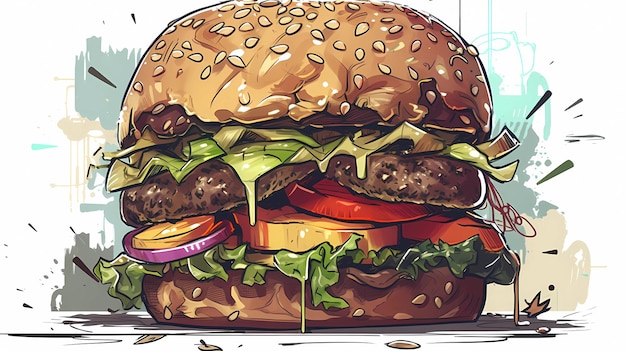 Delicioso hambúrguer ilustração design estilo sktech sobre fundo branco ai generative