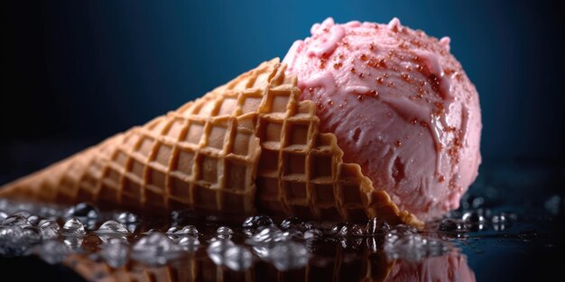 Delicioso helado apetitoso en un cono closeup ai generativo