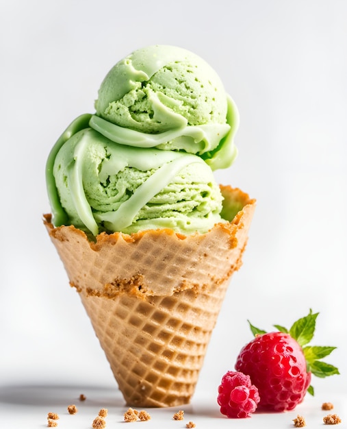 Delicioso helado apetitoso en un cono