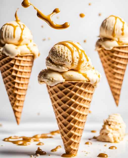 Delicioso helado apetitoso en un cono