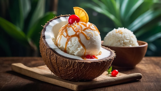 Delicioso helado de coco postre tradicional vietnamita natural