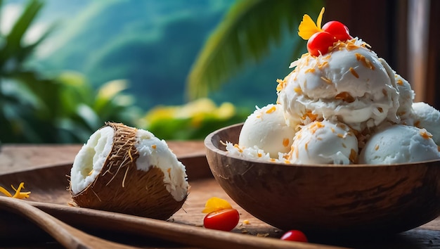 Delicioso helado de coco postre tradicional vietnamita natural